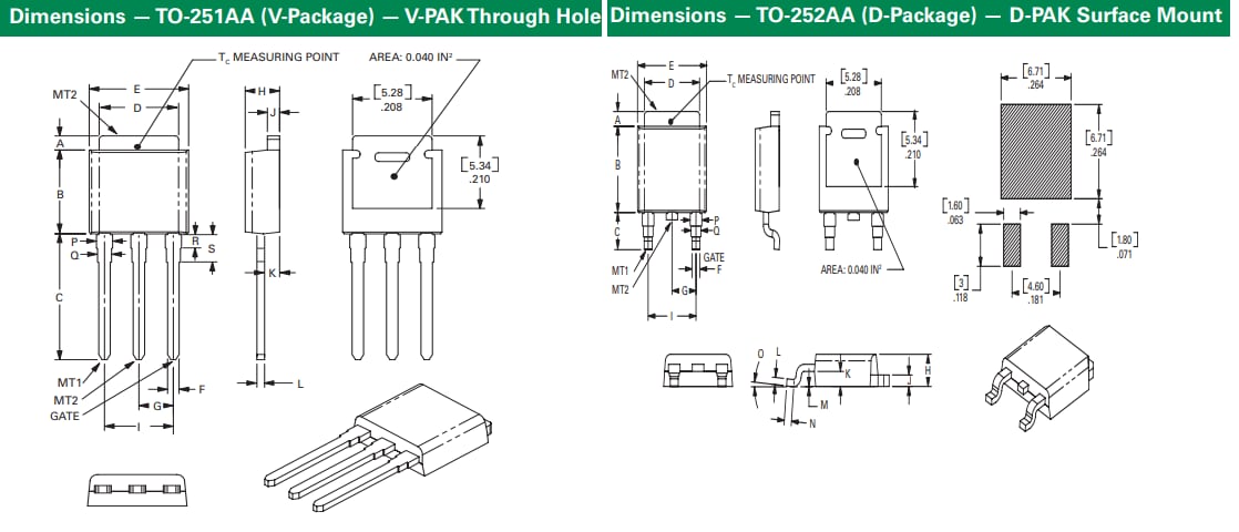 Mechanical Drawing - Littelfuse LJxx04xx & QJxx04xx Triacs